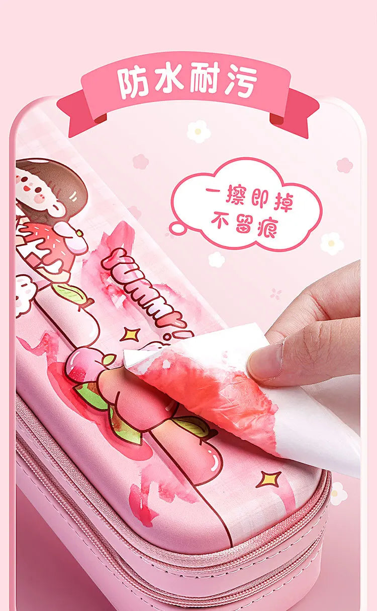 3D Astronaut Pencil Case Boys Stationery New Popular Student Double-layer Large Capacity Waterproof Pink Rabbit