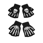 New Punk Gloves Unisex Halloween Skeleton Skull Half Finger Gloves Glow In The Dark Fingerless Stretch Knitted Winter Mittens