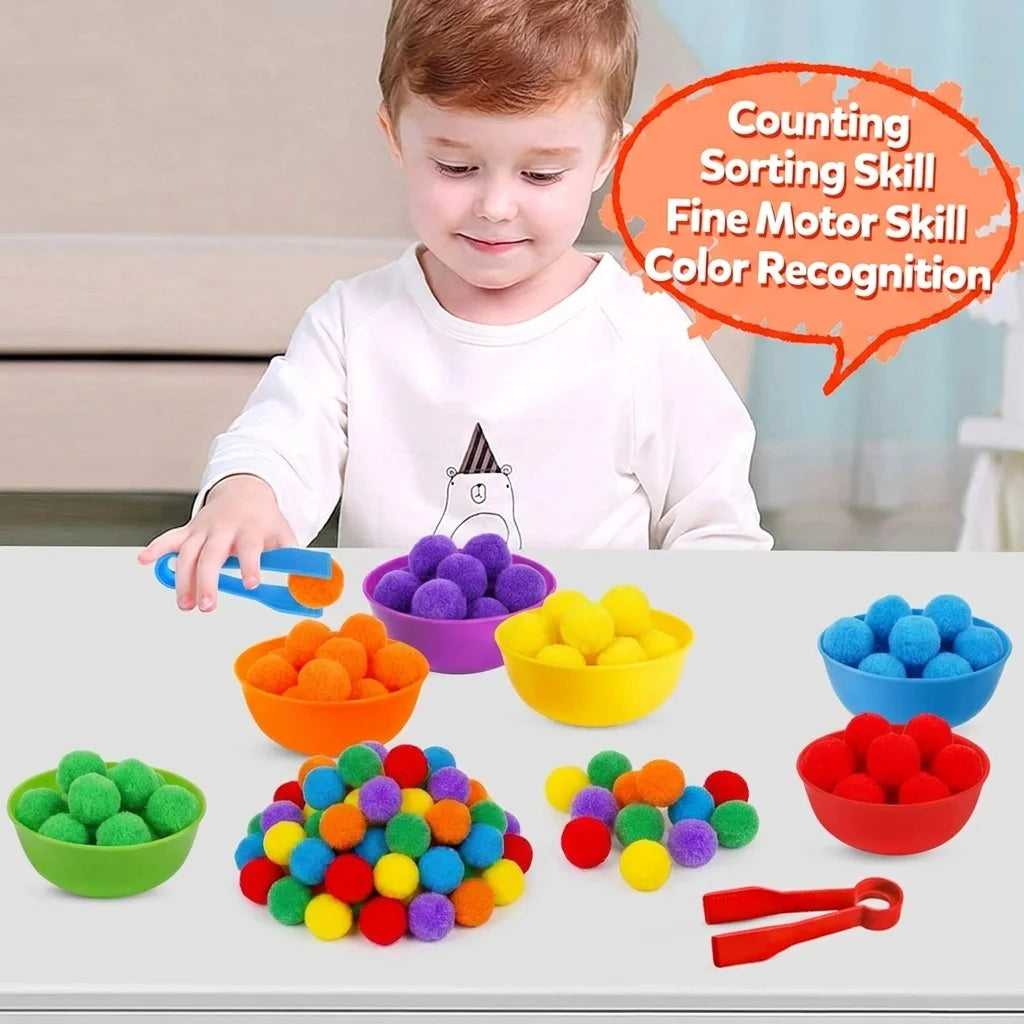 Kids Sorting Counting Toys Rainbow Color Classification Bowls Set