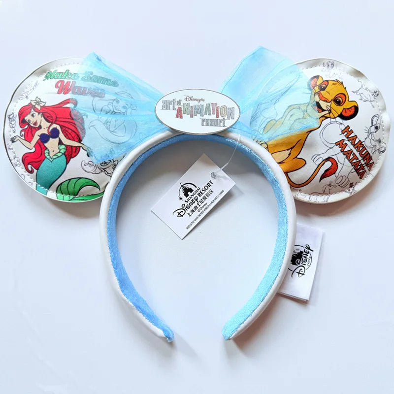 Disney Princess Headband Mickey Ear Rapunzel Sequin Bow Hair Hoop Birthday Gift Girl Accessories Halloween Gift Christmas Jack
