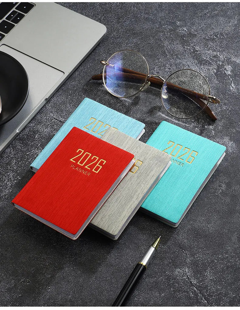 A7 specification 2026 English planner book, mini portable pocket daily schedule book, 64 sheets 128 page thin weekly calendar