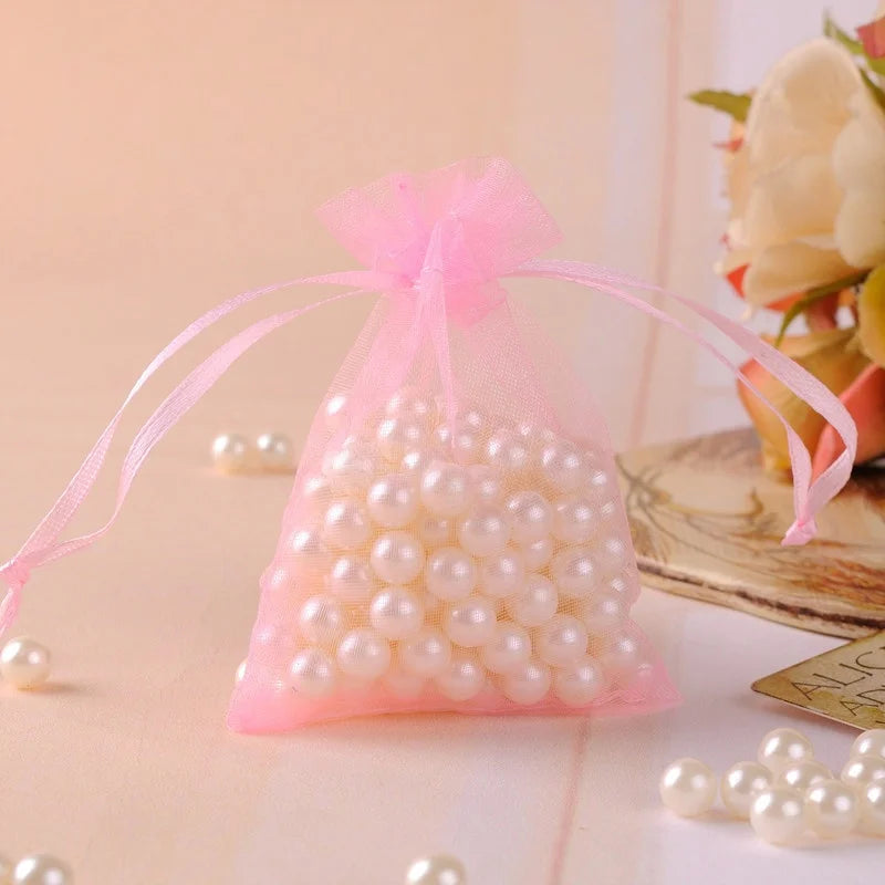 100pcs 7x9cm 10x12cm Colorful Organza Bag Packing Bag Sachet Organza Gift Bags For Jewelry Wedding Party Decor Drawstring Pouche