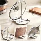 Stainless Steel Pot Lid Rack Detachable Pan Cover Shelf Kitchen Multifunctional Spatula Holder Spoon Stand Kitchen Accessories