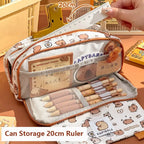 INS Capybara Four-layer Large Capacity Pen Bag Cute Cartoon Pencil Case Stationery Organizer Storage Bag For Students Gift