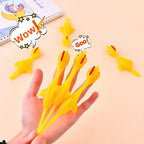 20pcs Novelty Sport Catapulted Ejection Chicken Toy Rubber Prank Flying Toy Slingshot Chicken Finger Toys Turkey Sticky
