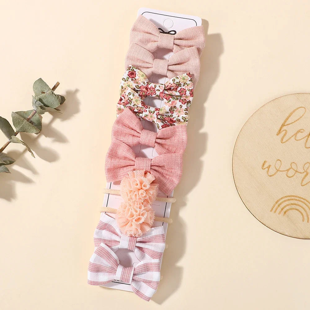 10Pcs Girls Fresh Bowknot Head Rope Sweet Printing Double Ponytail Hair Ties Bands Head Scrunchies Without Cardboard