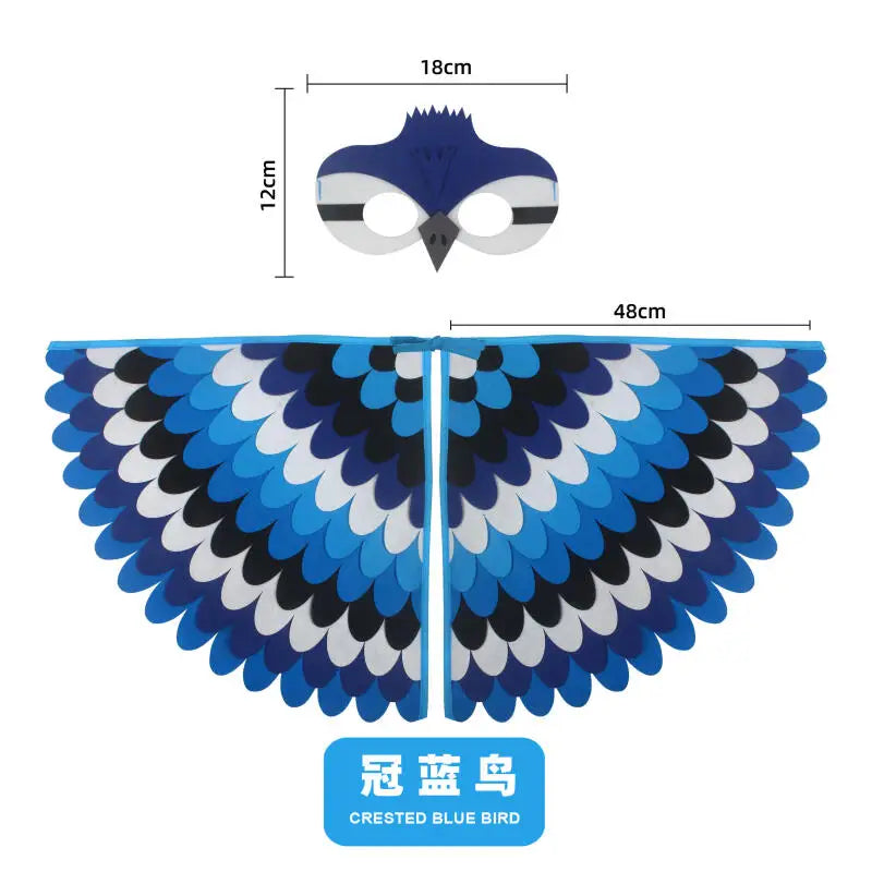 Animal Bird Wings+Mask Suit Stage Performance Peacock Owl Parrot Bird Felt Cape Halloween Bird Funny Party Cosplay Cloak