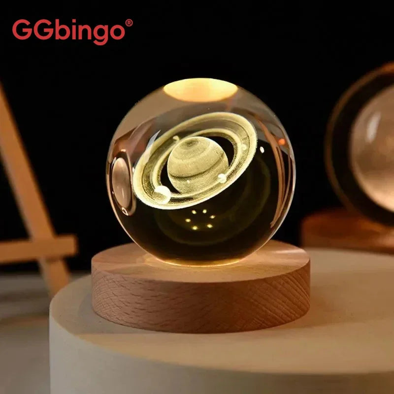 GGbingo 6cm Crystal Ball Decoration Astronomy Solar System Planets Moon Astronaut LED Balls Home Snow Glass Globe Decorations