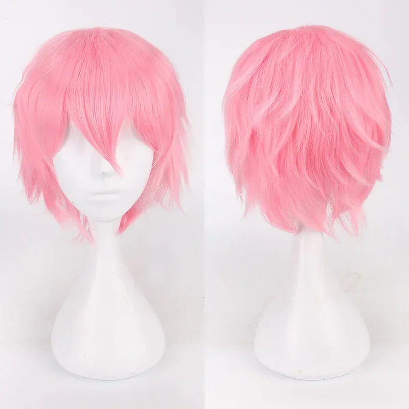 Men Women Synthetic Anime Cosplay Wigs Short Straight Hair Heat Resistance Multicolour Red White Pink Gray Brown