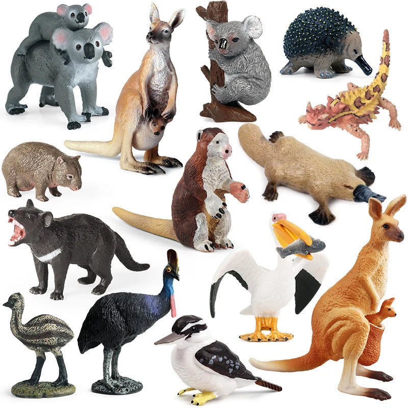 Oenux Classic Australian Wild Animals Kangaroos Koala Platypus Tasmanian Devil Echidna Cassowary Model Figurine Toy Kid Gift