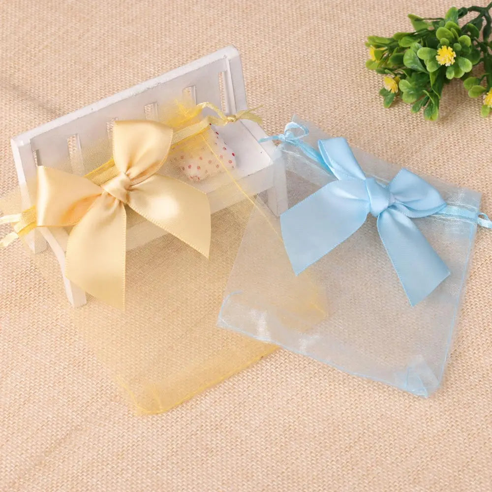 10pcs/20pcs 9x12 10x15 13x18cm New Design Bow Organza Bags Jewelry Candy Packing Bag Wedding Party Gift Storage Drawstring Pouch