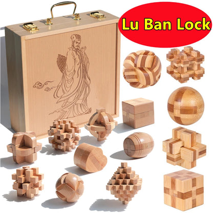 Wooden Kong Ming Lock IQ Brain Teaser Puzzle Toy
