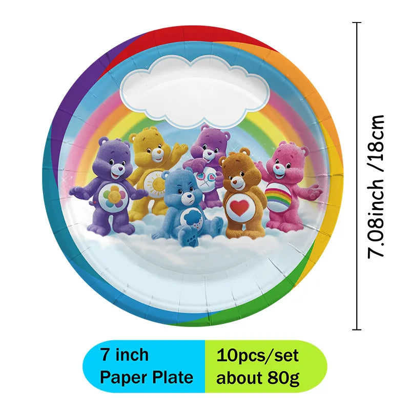 Care Bear Party Supplies Disposable Plate  Napkin Tablecloth Cake Topper Gifts Bag Kids for Birthday Party Decorations Set Gifts