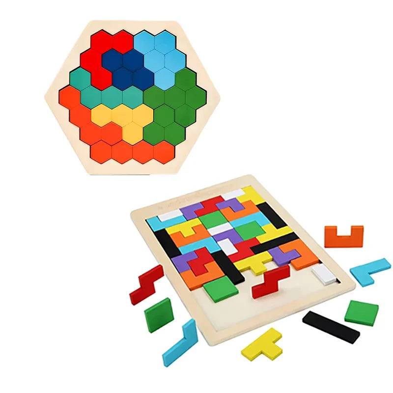Wooden Blocks Puzzle Toy – Montessori 3D Tangram Brain Teasers – Giggle ...