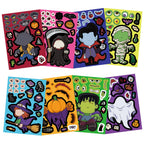 32Sheets Halloween Make a Face Puzzle PVC Sticker Kids Party Favors Gift Toy DIY Pumpkin Ghost Assemble Jigsaw Educational Game