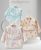 1PC Child Feeding Bib Waterproof Long Sleeve Apron Rice Pocket Feeding Blouse Toddler Bibs Children's Summer Thin Feeding Smock