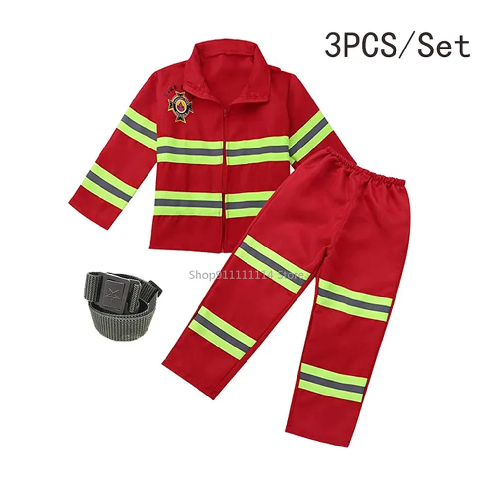 Halloween Kids Firefighter Uniform Children Sam Fireman Role Work Clothing Suit Boy Kids Cosplay Costume Party Costume Gift
