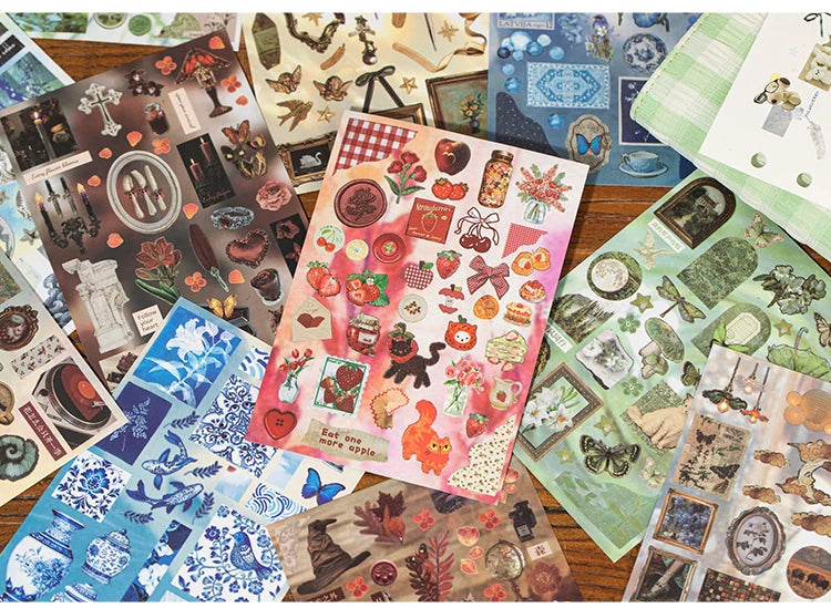 TIANZI 30/60 Sheets Cute Die cut Stickers book Retro Cartoon Handmade Scrapbooking Handbook Material Phone Stickers Kids Gift