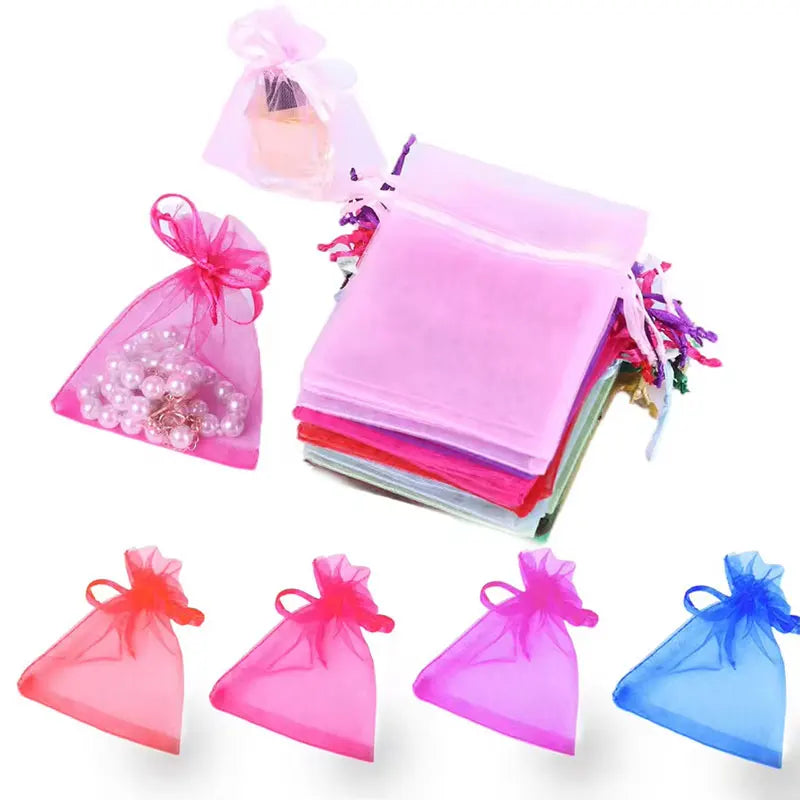 100pcs 7x9cm 10x12cm Colorful Organza Bag Packing Bag Sachet Organza Gift Bags For Jewelry Wedding Party Decor Drawstring Pouche