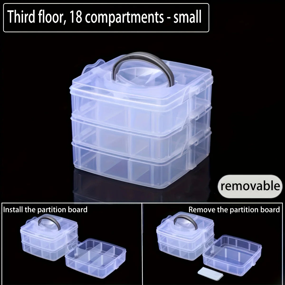 3-layer 18 Compartment Transparent Storage Box, Jewelry and Toy Storage Box, Suitable for Kitchen, Jewelry Organizer
