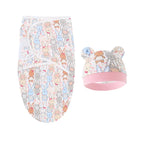 Baby Blanket Hat Set Cartoon Printed Cotton Newborn Swaddle Adjustable Infant Blankets Wraps Applicable All Seasons 0-6 Months