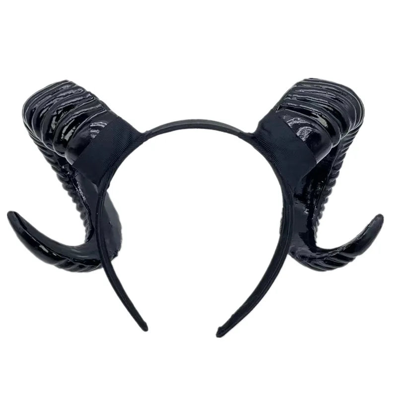 Black Demon Horn Headdress Cosplay Headwear Gothic Animal Sheep Devil Horns Headband Halloween Carnival Party Costume Props