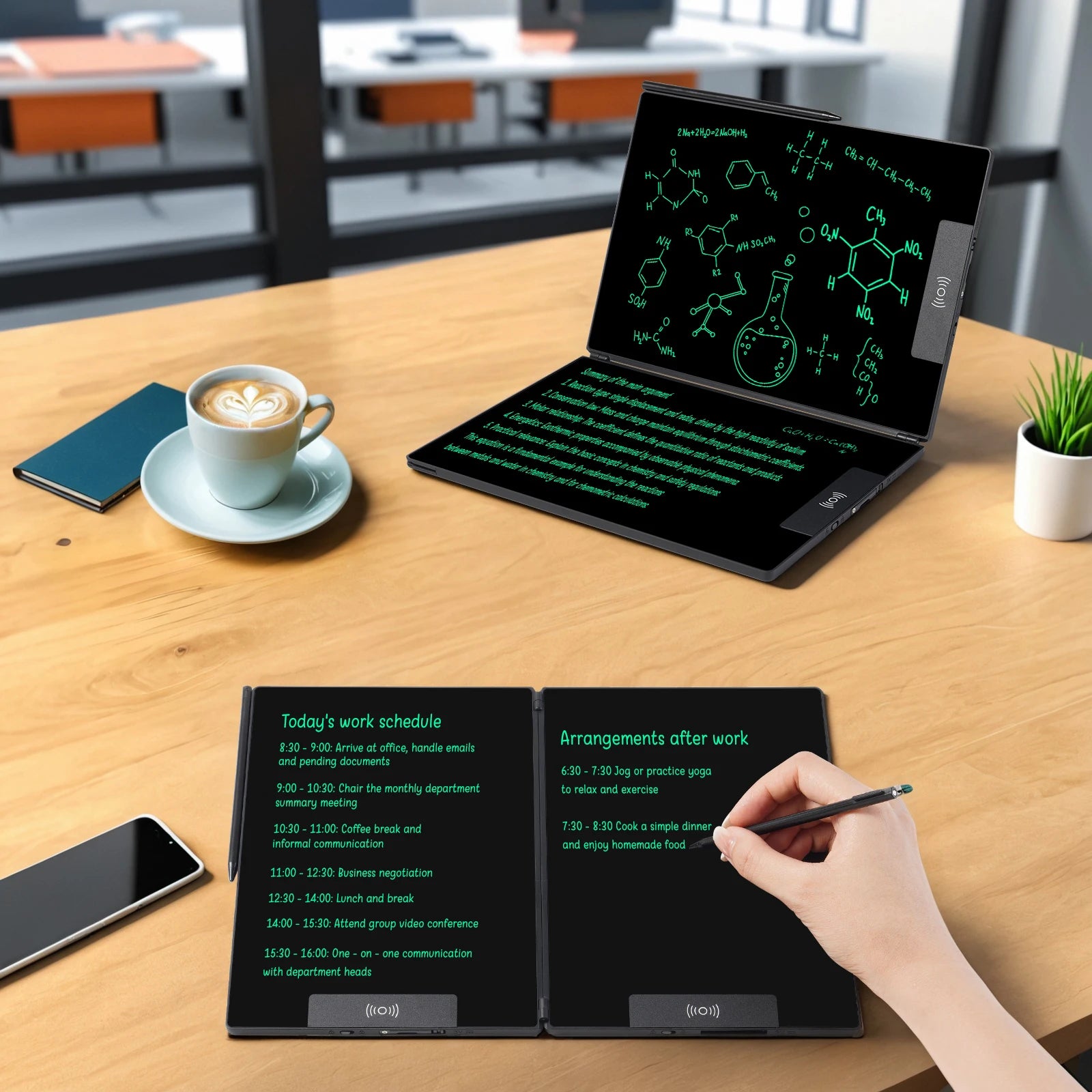 14.3-Inch Folding LCD Handwriting Writing Tablet with Split Screen, Erasable Electronic Drawing Board and Note Book