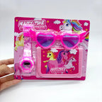 Fashion 3ps Unicorn Hello Kitty Girls Watch Kids with Wallet Glasses Cartoon Spiderman Watch Children Clock Toys set