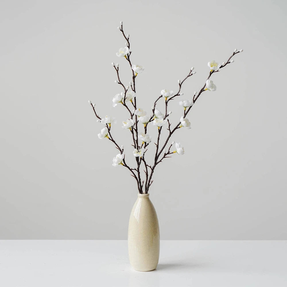 Artificial Plum Blossom 21.7'' Fake Wintersweet Long Stem Plastic  Flowers for Home Hotel Office Wedding Party Garden Decoration
