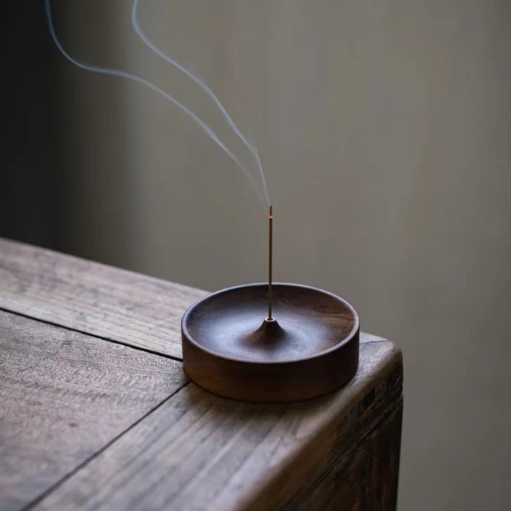 Solid Wood Incense Burner Handmade Tea Ceremony Round Incense Stick Indoor Incense Tray Multi Hole Home Ornament Decor Holder