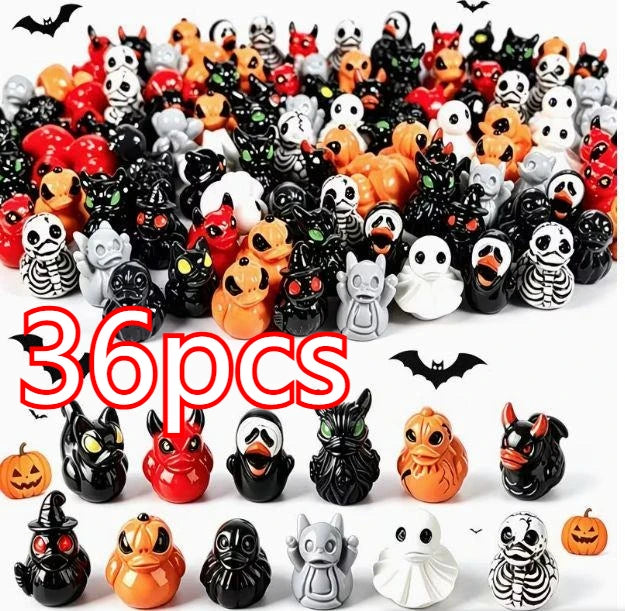 12Pcs/set Mini Resin Halloween Ducks and Ghost Miniatures Figurines Bulk for Garden Fairy Micro Landscape Home DIY Decoration