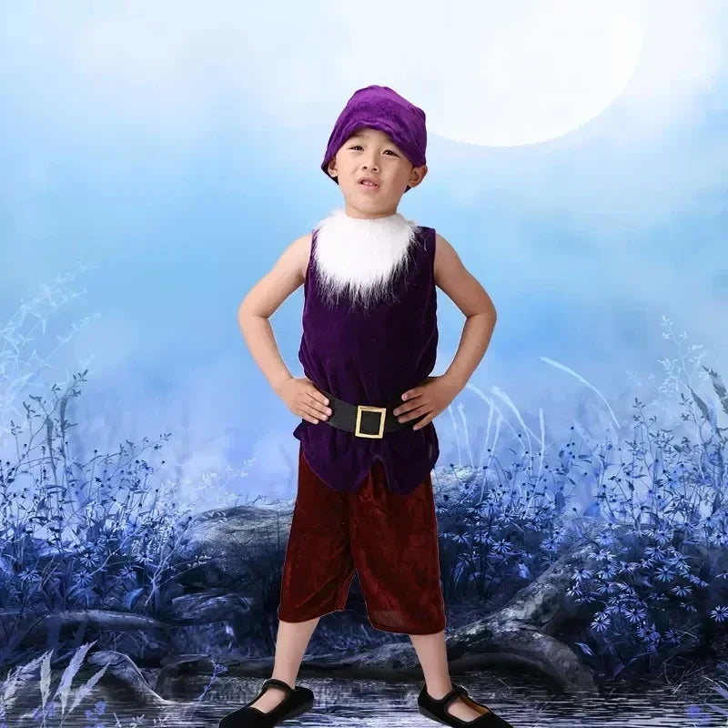Children Snow White Seven Dwarfs Costume Children Christmas Halloween Short Sleeves Costumes Kids Cosplay Performance Costume