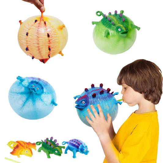 3PCS Inflatable Dinosaur Squeeze Vent Ball Fidget Toy Set