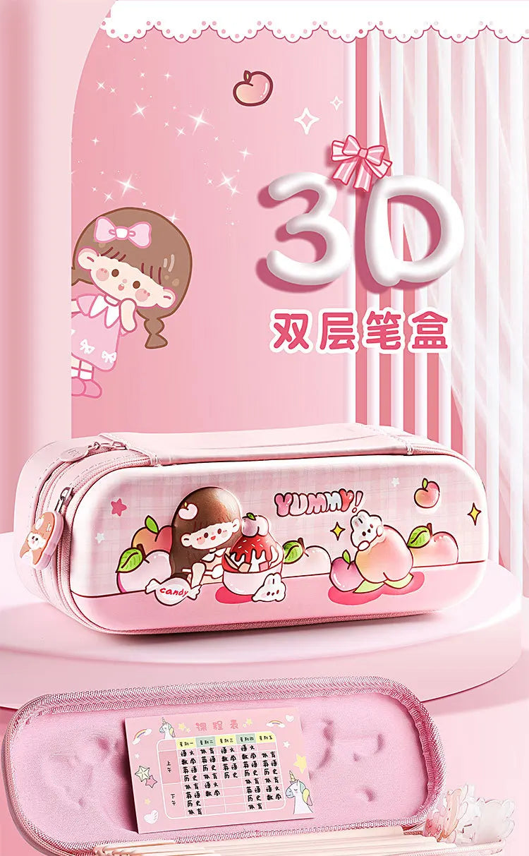 3D Astronaut Pencil Case Boys Stationery New Popular Student Double-layer Large Capacity Waterproof Pink Rabbit
