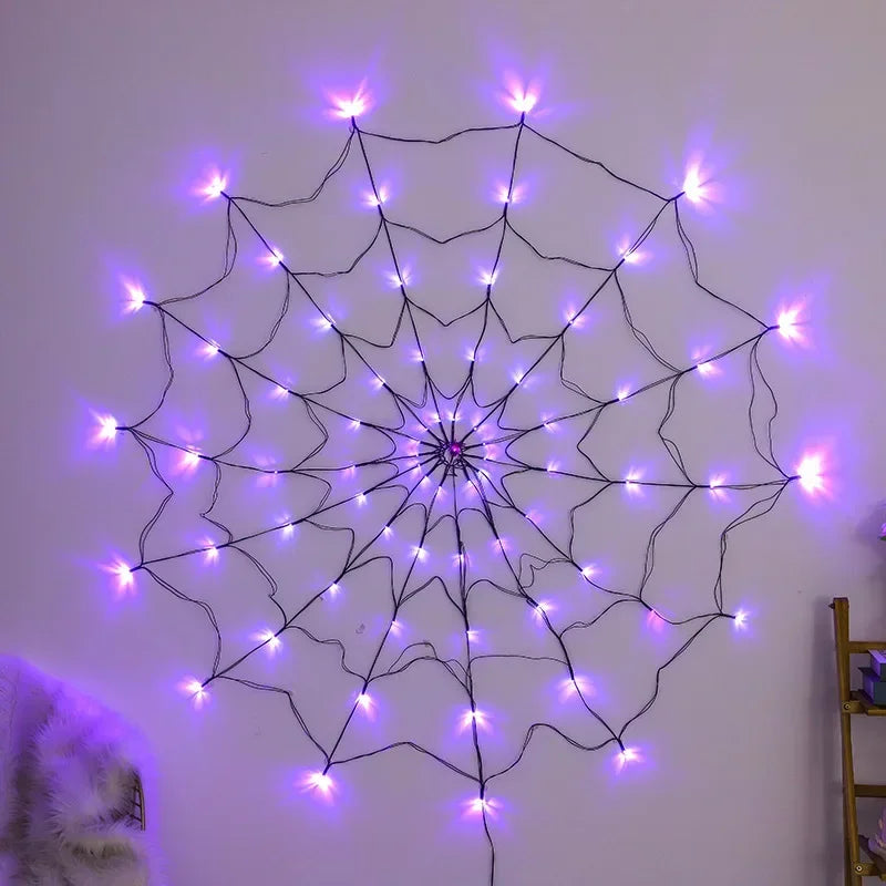 Halloween Ghost LED String Lights – Colorful Spider Web Decor