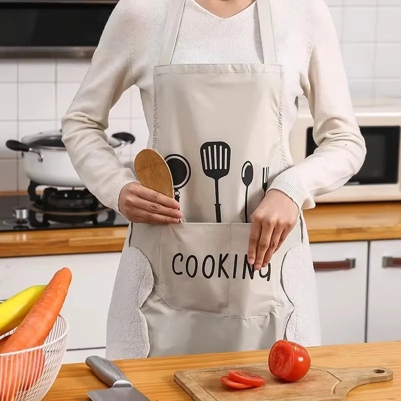 New Waterproof Oilproof Apron Kitchen Household Cooking Baking Apron for Men Women Lightweight and Durable with Hand Wiping