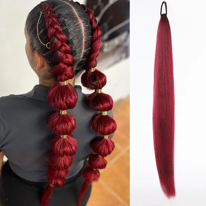 LUPU Synthetic Ponytail Extension with Elastic Tie Hair Band 26" Long Straight Colored Braiding Ponytail Ombre Pink Purple Blue