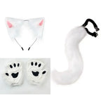 FluffyAnime Animal Fur Fox Tail Cat Paws Gloves and Ears Headwear Face Mask Cosplay Costume  Set Halloween Party Accessorie