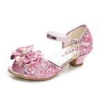 Children Princess Sandals Kids Girls Wedding Shoes High Heels Dress Shoes Bowtie Purple Pink Blue Silver Shoes For Girls