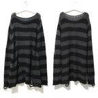 New Streetwear Top Punk Gothic Long Unisex Sweater Summer Women Striped Cool Hollow Out Hole Broken Jumper Loose Rock Thin Dark