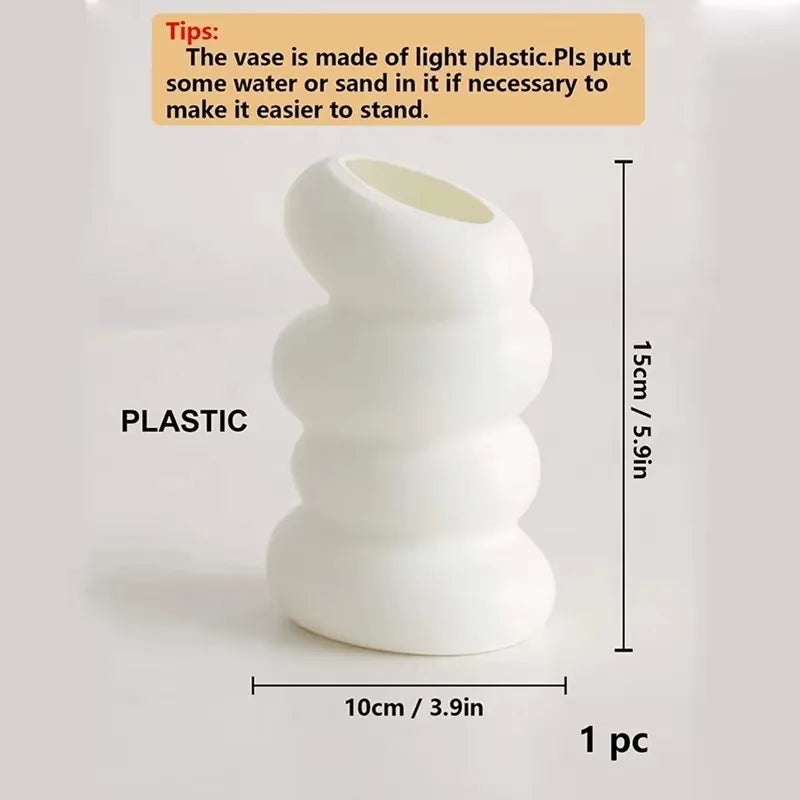1PC Plastic Spiral White Vase Nordic Creative Flower Arrangement Container For Kitchen Living Bedroom Home Decoration Ornament