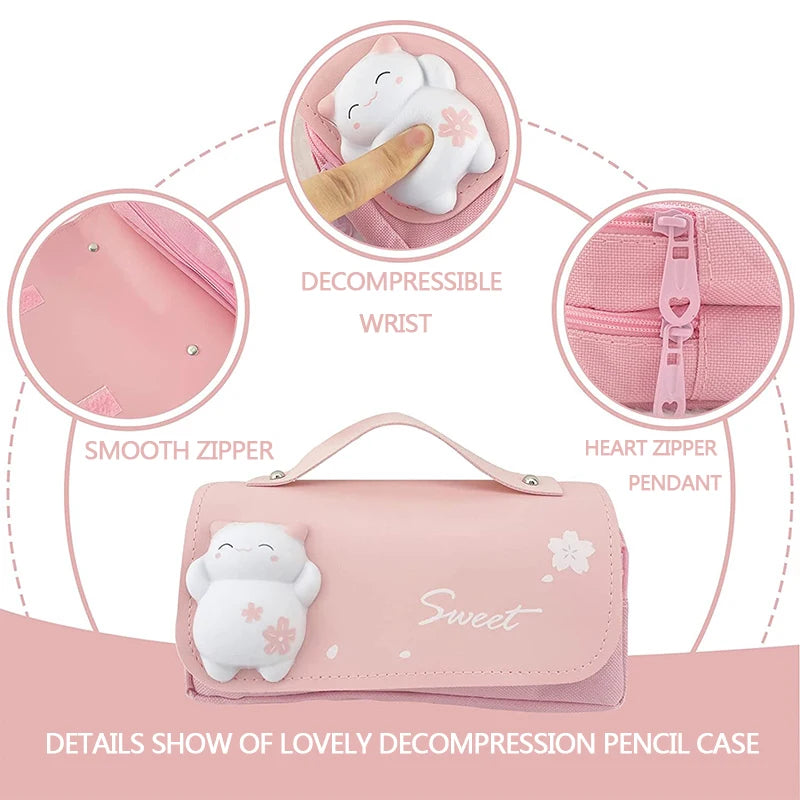 Cute Decompression Pencil Case Large Capacity Storage Bag Back to School Supplies Kawaii Korean Stationery Pen Cases