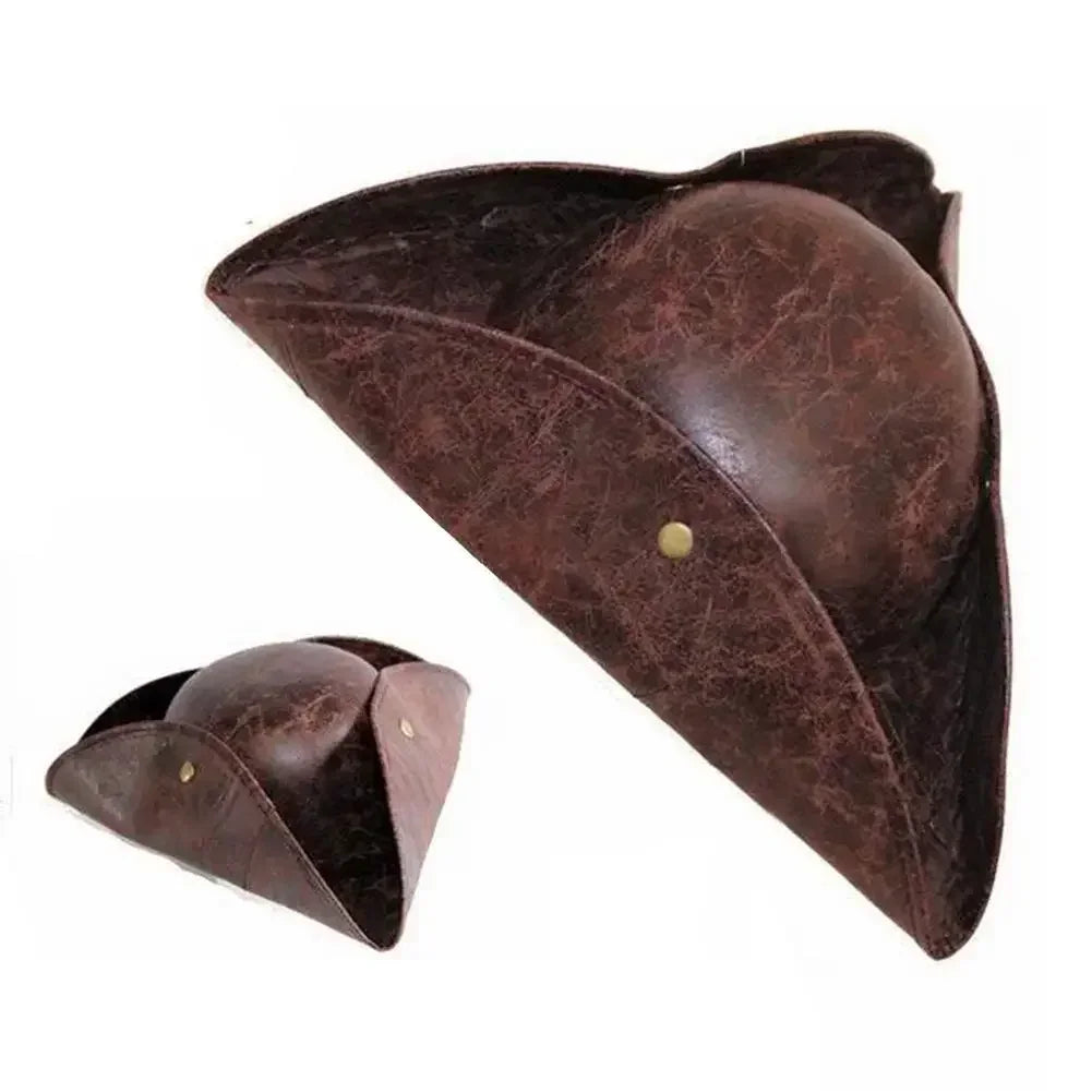 Faux Leather Pirate Hat Brown Captain Hat Vintage Button Masquerade Party Cosplay Costume Hat For Men Women Photography Props