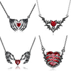 Gothic Punk Bat Wings and Heart-Shaped Resin Pendant Necklace - Dark Fantasy Style Alloy Chain, Halloween Gift for Women, Casual Fashion Accessories