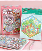 20Pcs Scenes Cartoon Landscape Sticker Book Forest Village DIY 3D Sticker Cabin Scene Pocket Birthday Gift for Kid Child Student