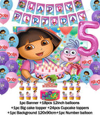Cartoon-Dora-The-Explorer Theme Kids Birthday Party Digital Balloon Banner Background Cake Topper Decoration Supplies Baby Gifts