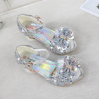 Children Princess Sandals Kids Girls Wedding Shoes High Heels Dress Shoes Bowtie Purple Pink Blue Silver Shoes For Girls