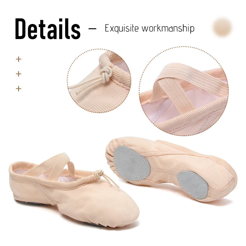 Canvas Ballet Shoes Split Sole Dance Slippers for Kids Adults