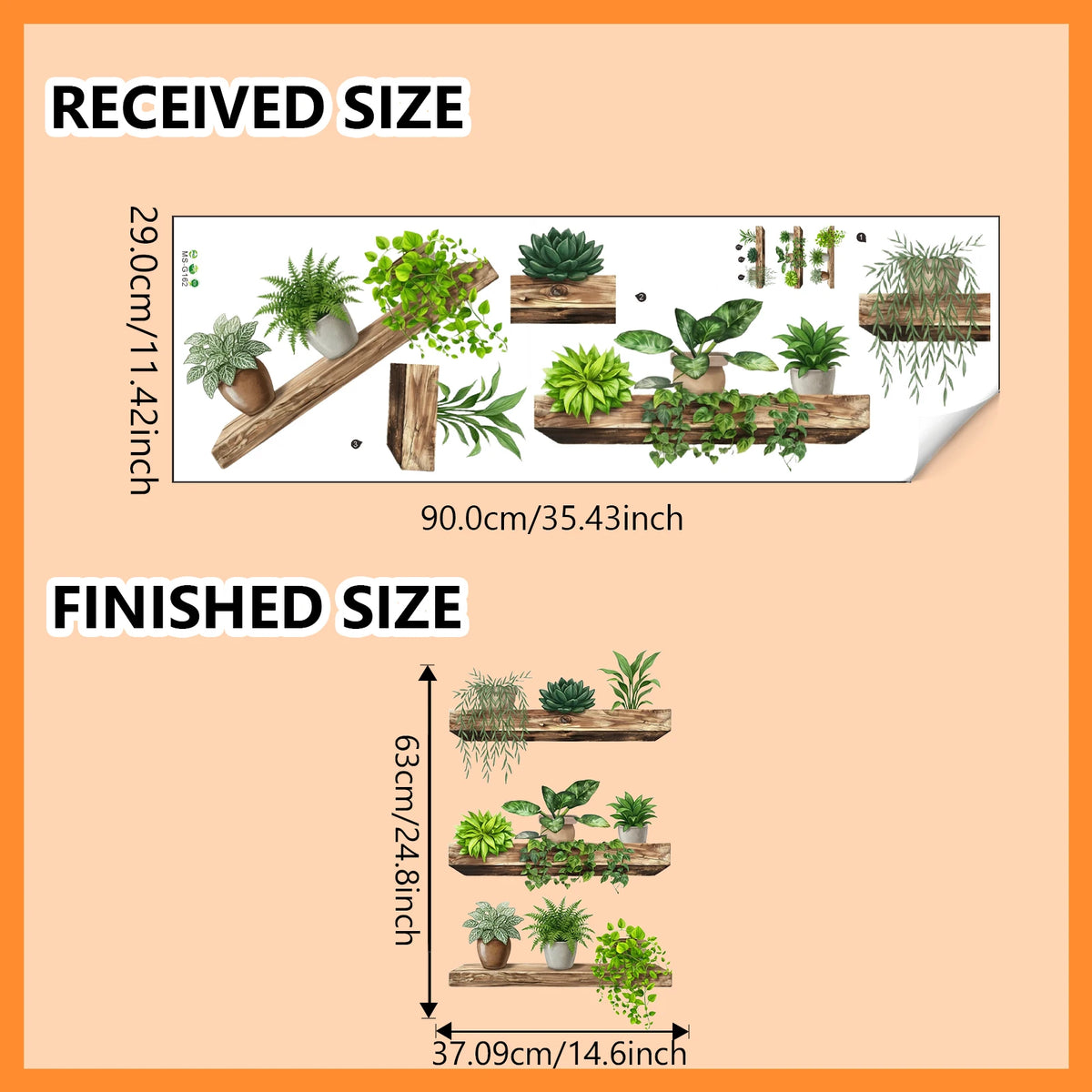 Green Plant Wall Sticker Waterproof Vinyl Wall Decal with Potted Plants for Bedroom, Living Room, Kitchen, Entryway Home Decor