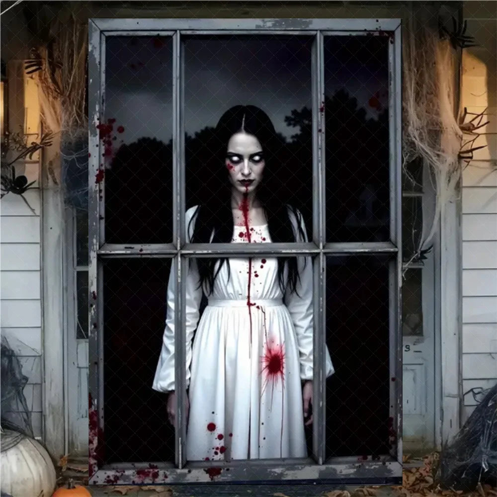 Scary Halloween Curtain Window Banner Horror Hanging Cloth Family Party Decoration Witch Zombie Ghosts Super Terrifying Backdrop